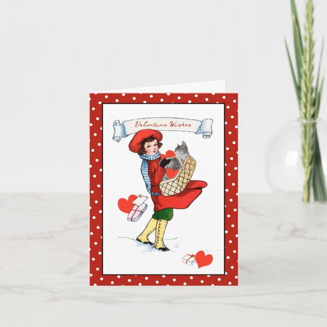 Cat in a Basket Valentine Card (Front)
