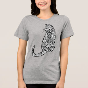 Cat in a Black and White Art Nouveau Pattern Tri-Blend Shirt