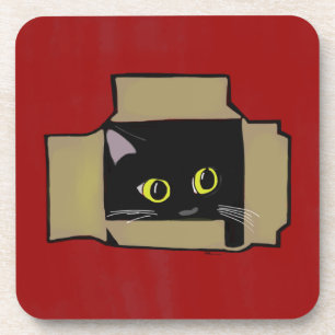 Cat in a Box Red Coaster