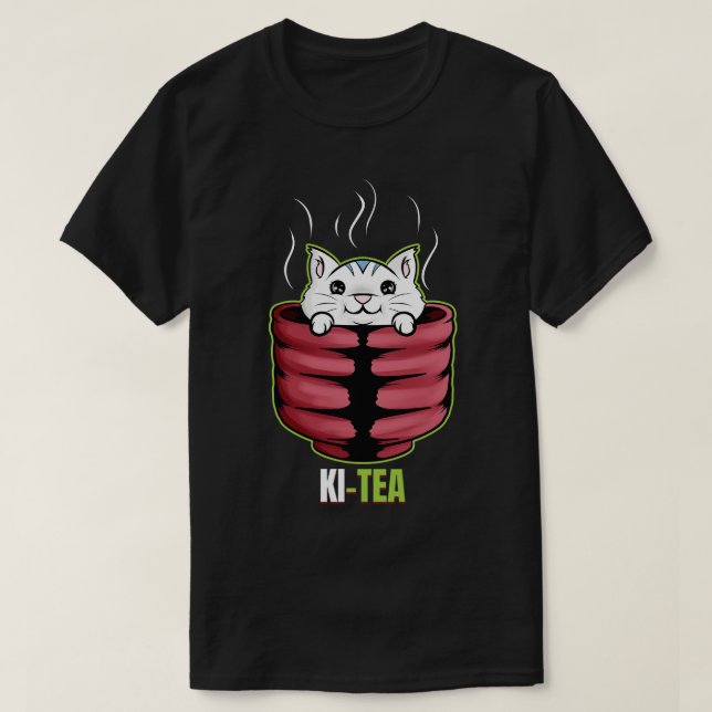 Cat In A Cup Having A Hot Bath On Purrsday  T-Shirt (Design Front)