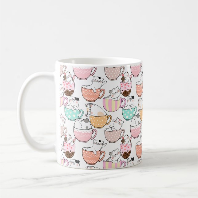 Cat in a cup pattern design 01 w (Left)