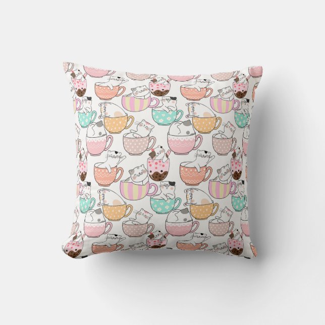 Cat in a cup pattern design 01 w throw pillow (Front)