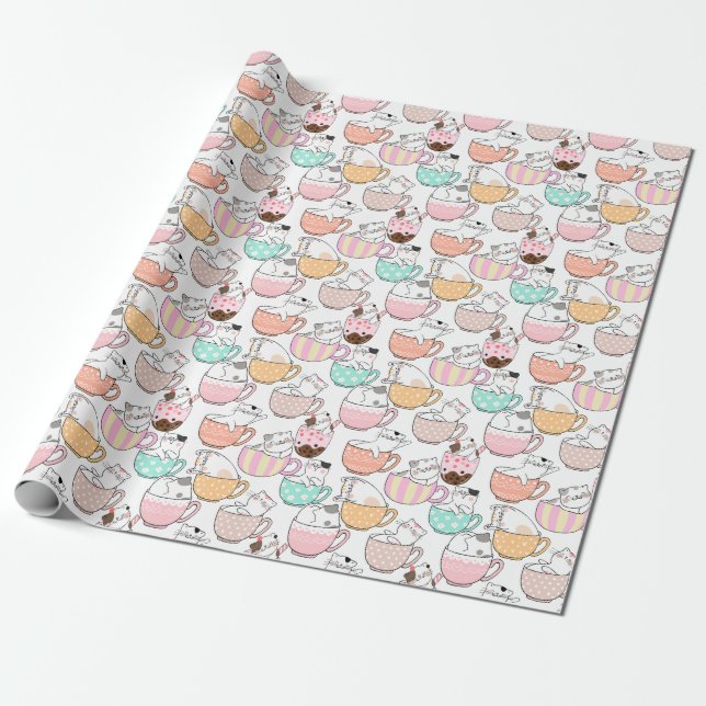 Cat in a cup pattern design 01 w wrapping paper (Unrolled)