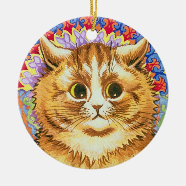 Cat in a Decorative Pattern, Louis Wain Ceramic Ornament (Front)