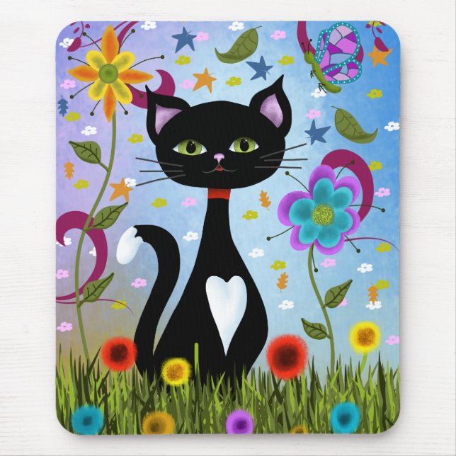 Cat In A Garden Abstract Art Mouse Pad (Front)