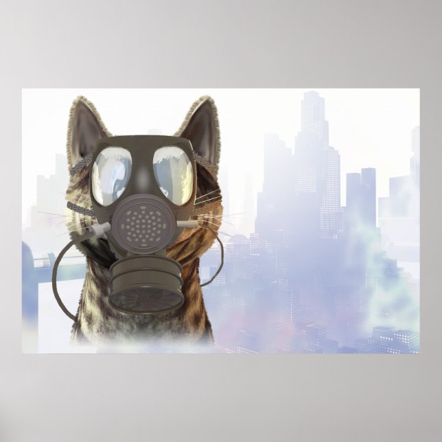 Cat in a gas mask ecology poster (Front)