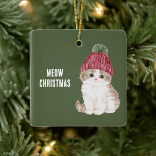 Cat In A Hat Christmas Ceramic Ornament