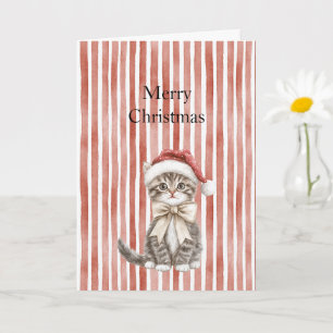 Cat in a hat Red Stripes Christmas  Card