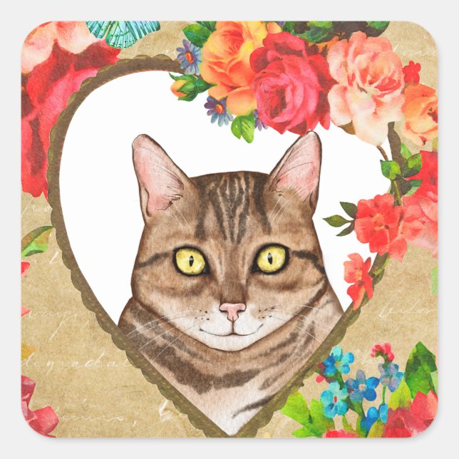 Cat in a Heart Frame Valentine Sticker (Front)
