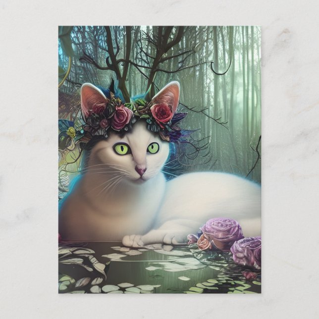 Cat in a Magical Forest AI Generated Art Postcard (Front)