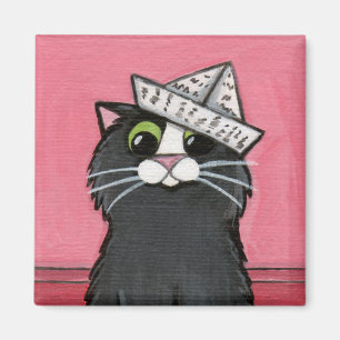 Cat in a Paper Hat Whimsical Magnet