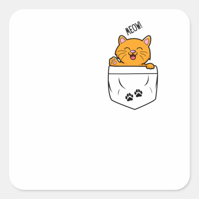 Cat in a pocket- meow square sticker (Front)