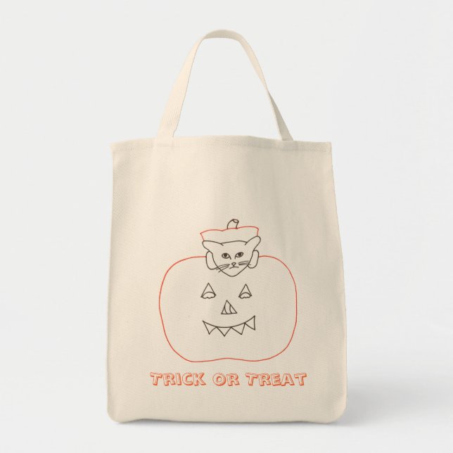 Cat in a pumpkin Halloween drawing canvas bags (Front)