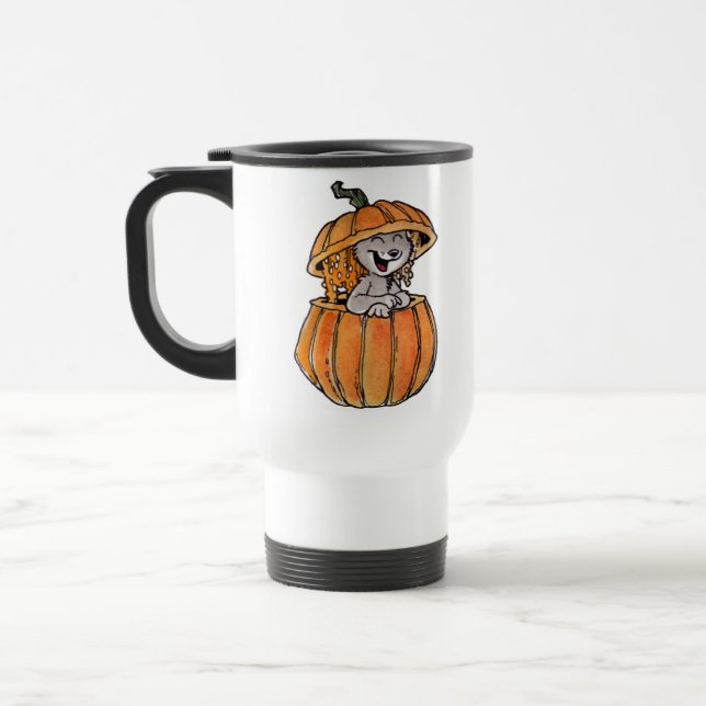 Cat in a Pumpkin Travel Mug (Left)