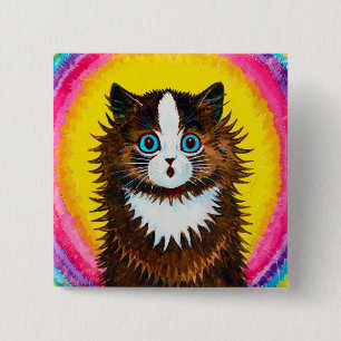 Cat in a Rainbow, Louis Wain 2 Inch Square Button