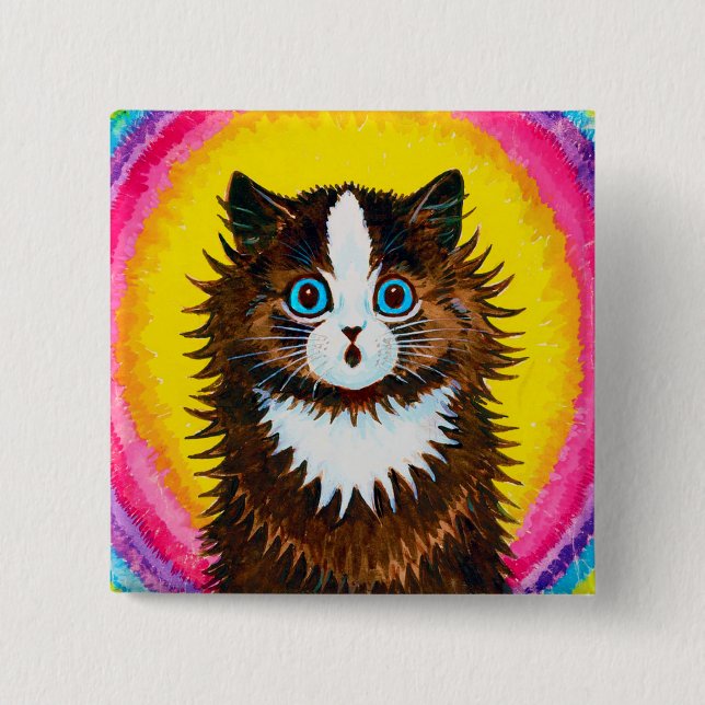 Cat in a Rainbow, Louis Wain 2 Inch Square Button (Front)