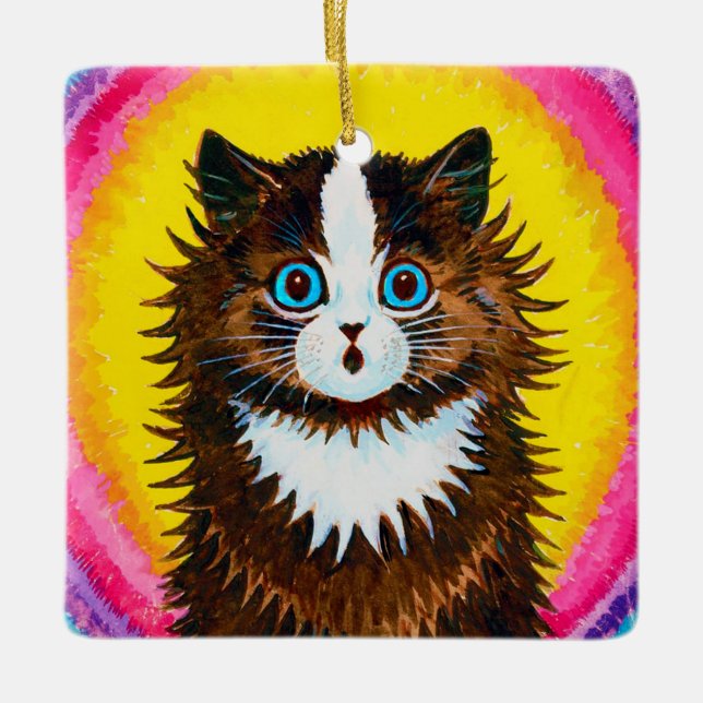 Cat in a Rainbow, Louis Wain Ceramic Ornament (Front)