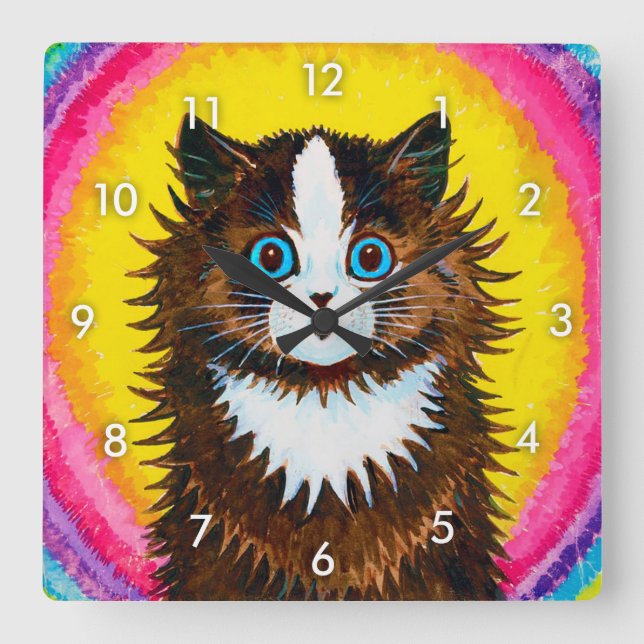 Cat in a Rainbow, Louis Wain Square Wall Clock (Front)