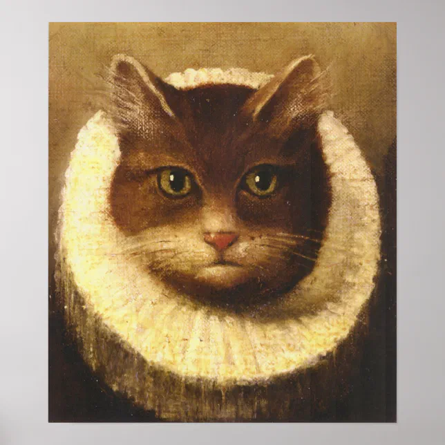 Cat In A Ruff Cute Victorian Art Vintage Painting Poster | Zazzle