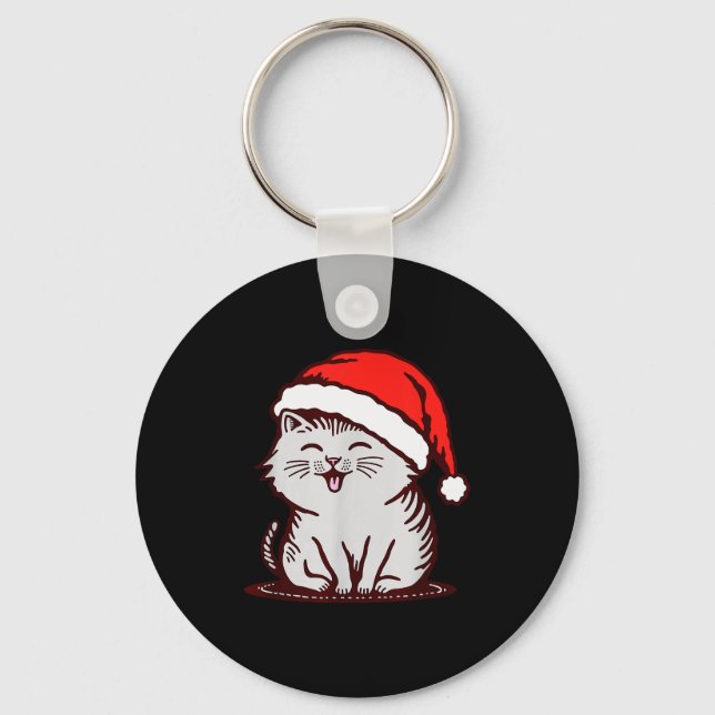 Cat In A Santa Hat  Keychain (Front)