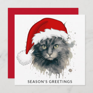 Cat In A Santa Hat Season's Greetings Holiday Card