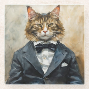 Cat in a Suit Glass Coaster