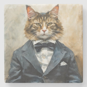 Cat in a Suit Stone Coaster