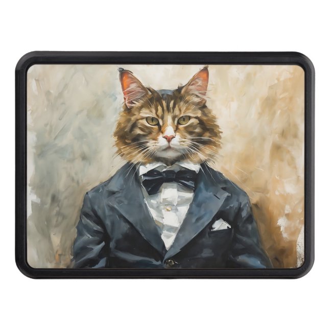 Cat in a Suit Trailer Hitch Cover (Front)