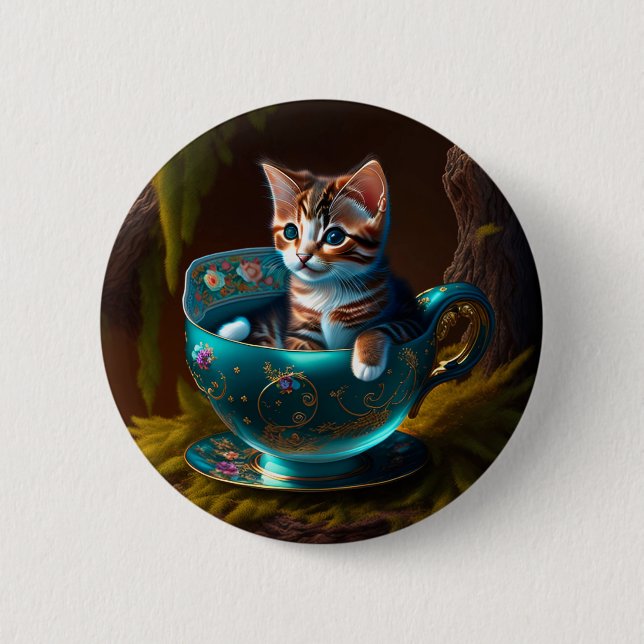 Cat in a teacup | Kitten in a Teacup Cat  2 Inch Round Button (Front)
