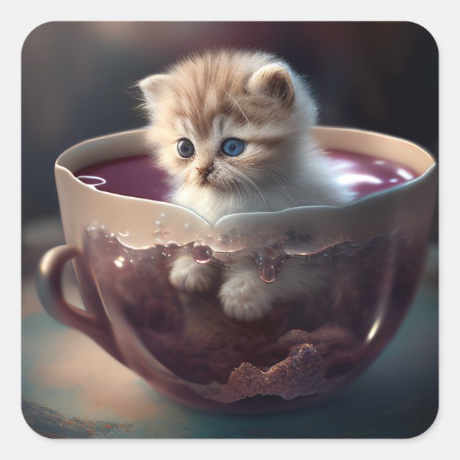 Cat in a teacup | Kitten in a Teacup Cat Stickers (Front)