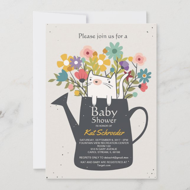 Cat In A Watering Can Invitation (Front)