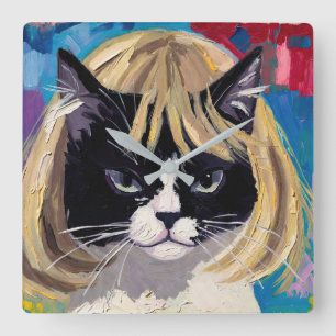 Cat In A Wig (#5) Square Wall Clock