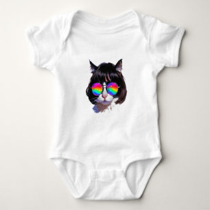 Cat in a Wig + Sunglasses (Painting #1) Baby Bodysuit