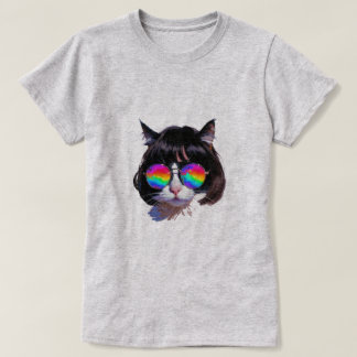 Cat in a Wig + Sunglasses (Painting #1) T-Shirt