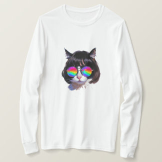 Cat in a Wig + Sunglasses (Painting #1) T-Shirt