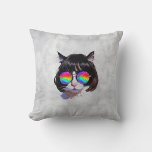Cat in a Wig + Sunglasses (Painting #1) Throw Pillow