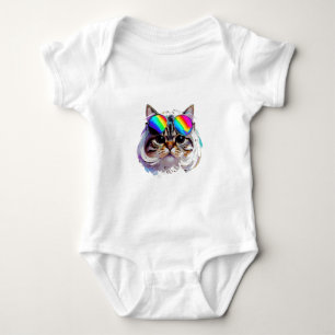 Cat in a Wig + Sunglasses (Painting #3) Baby Bodysuit