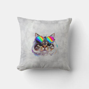 Cat in a Wig + Sunglasses (Painting #3) Throw Pillow