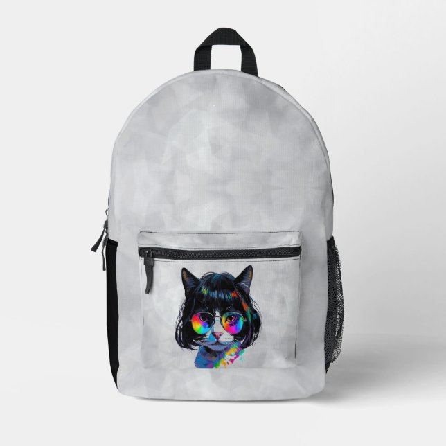 Cat in a Wig + Sunglasses (Painting #6) Printed Backpack (Front)