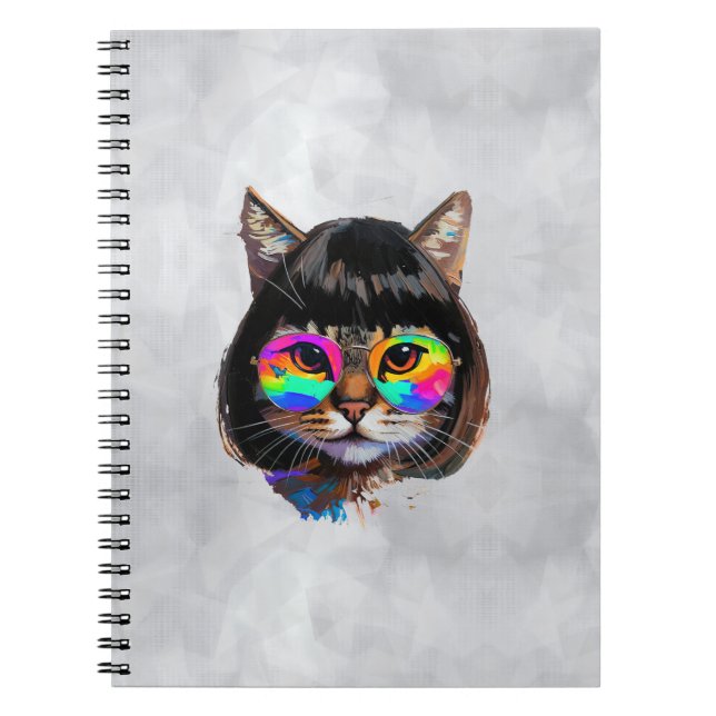 Cat in a Wig + Sunglasses (Painting #9) Notebook (Front)