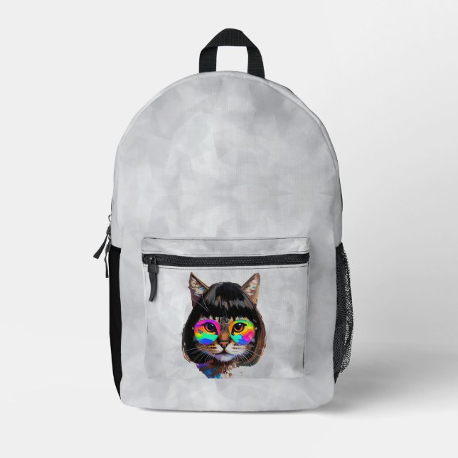 Cat in a Wig + Sunglasses (Painting #9) Printed Backpack (Front)