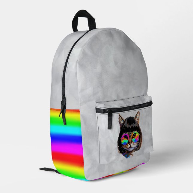 Cat in a Wig + Sunglasses (Painting #9 + RGB) Printed Backpack (Back Corner Left)