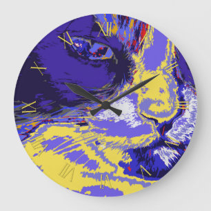Cat in abstract colours large clock