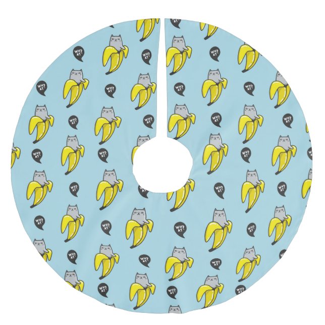 Cat in banana brushed polyester tree skirt (Front)