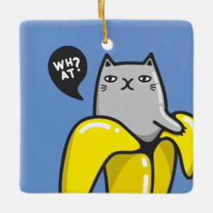 Cat in banana ceramic ornament