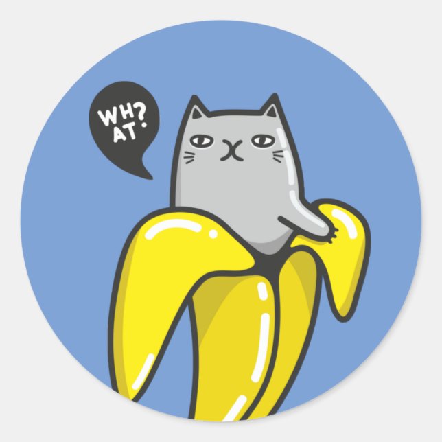 Cat in banana classic round sticker (Front)