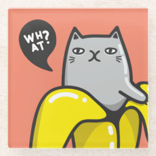 Cat in banana glass coaster