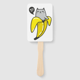 Cat in banana hand fan