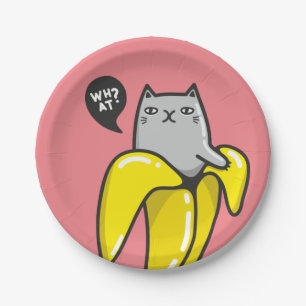 Cat in banana paper plate