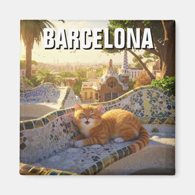 Cat in Barcelona Spain Park Güell Travel Magnet (Front)